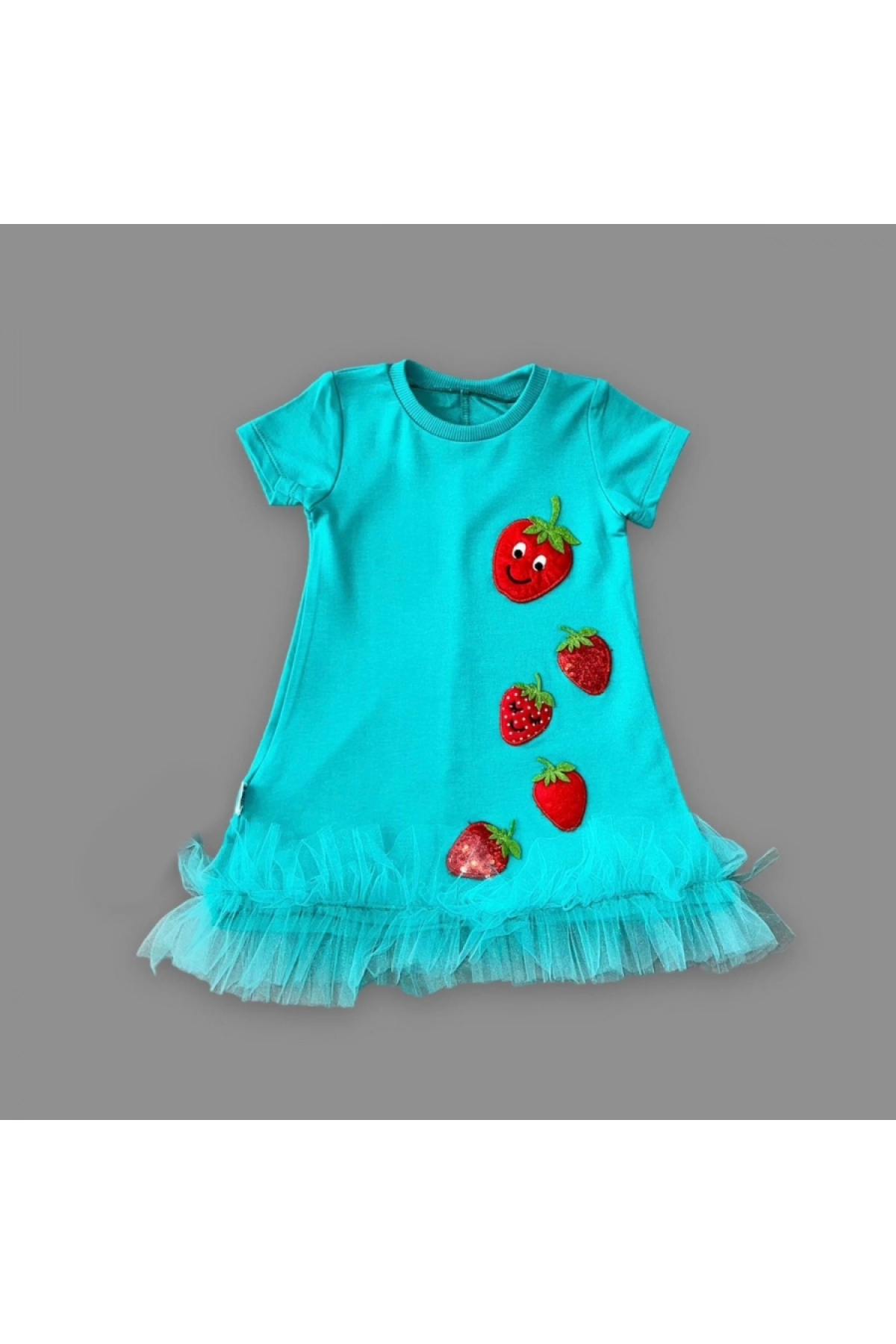 1-2-3 Years Old Sequined Strawberries Embroidered Skirt Gilet Gilet Girl's Dress