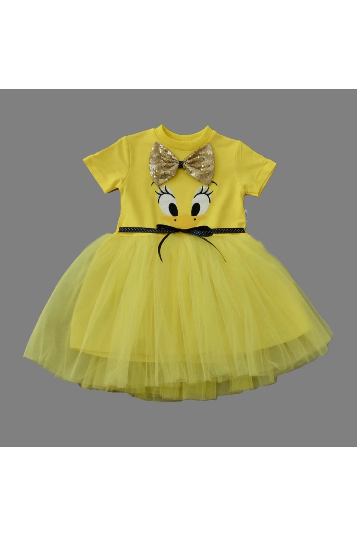 1-2-3 Years Old Sequin Bow Buckle Duck Embroidered Lined Baby Girl Tutu Dress