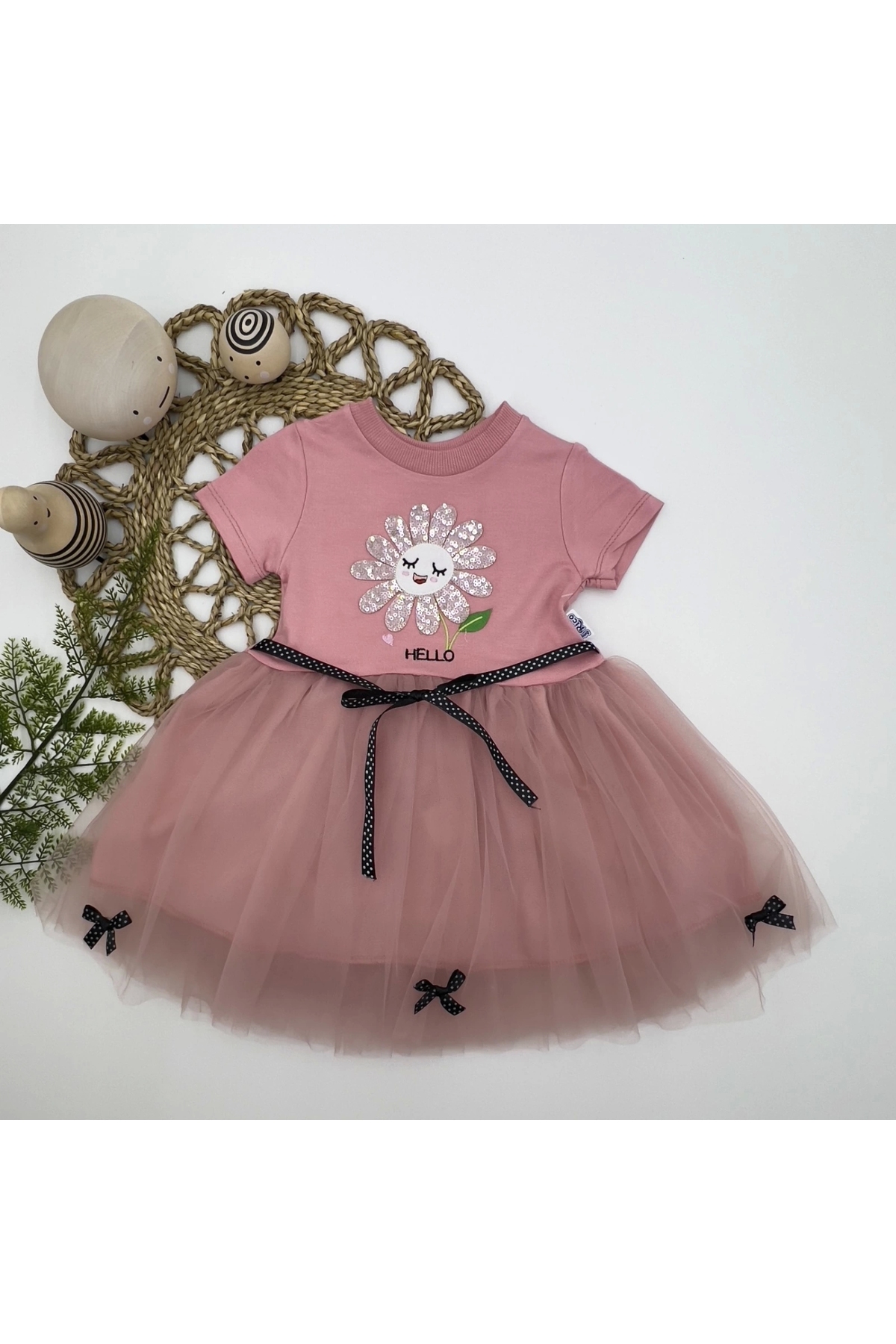 1-2-3 Years Old Sequined Leaf Floral Embroidered Lined Baby Girl Tutu Dress