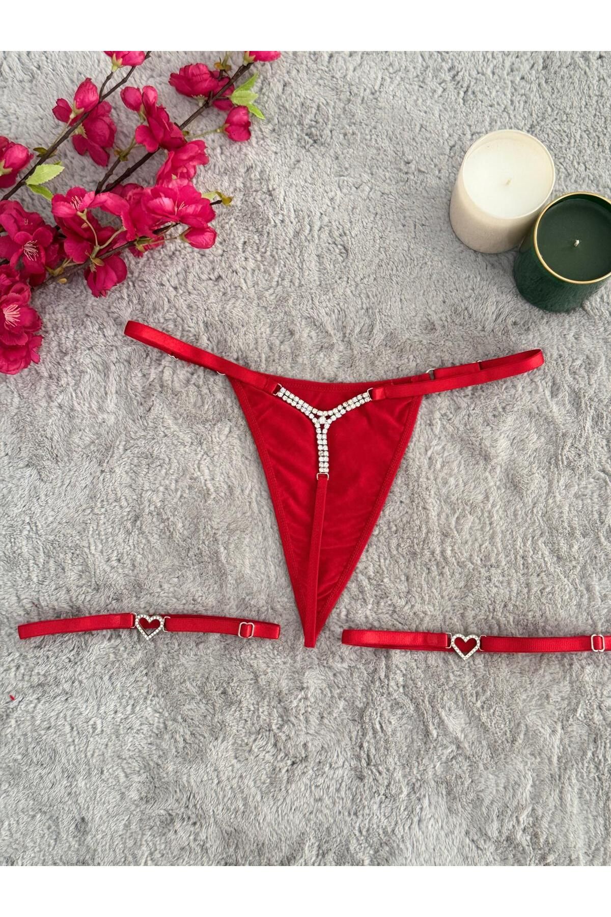 Kadın Parlak Taşlı Beli Ayarlanabilir Seksi String 2Li Taşlı Aksesurlı Bacak Aksesuarı