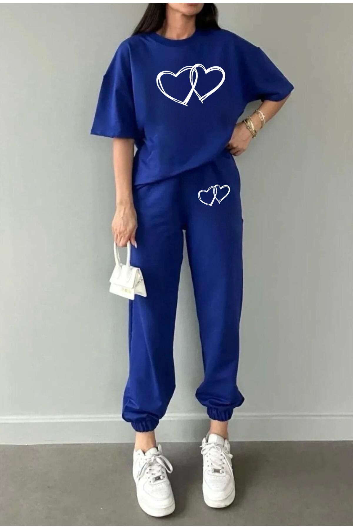 MODARİCH Sax Blue Dvostruko Srce Jogger Set Majica i Trenerke - okrugla kragna