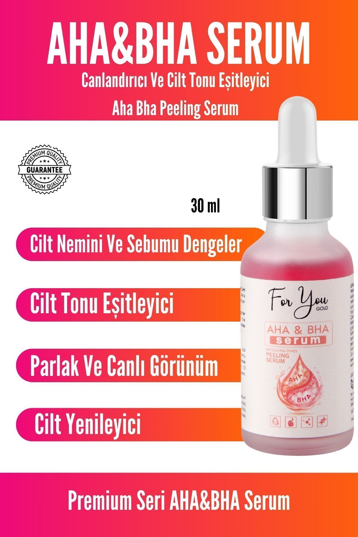 سرم لایه بردار قرمز پوست یکسان کننده و احیا کننده پوست Aha&bha 30 میلی لیتر For You Gold