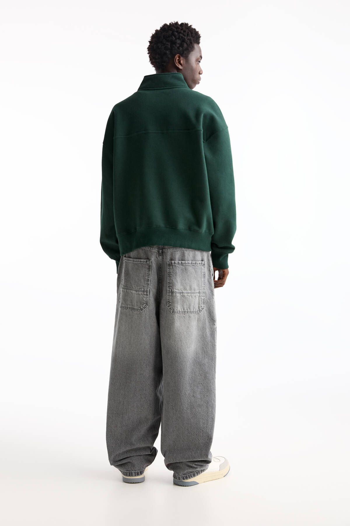 سویشرت سبز مردانه پیراهن با زیپ اورجینال Pull Bear Pull & Bear