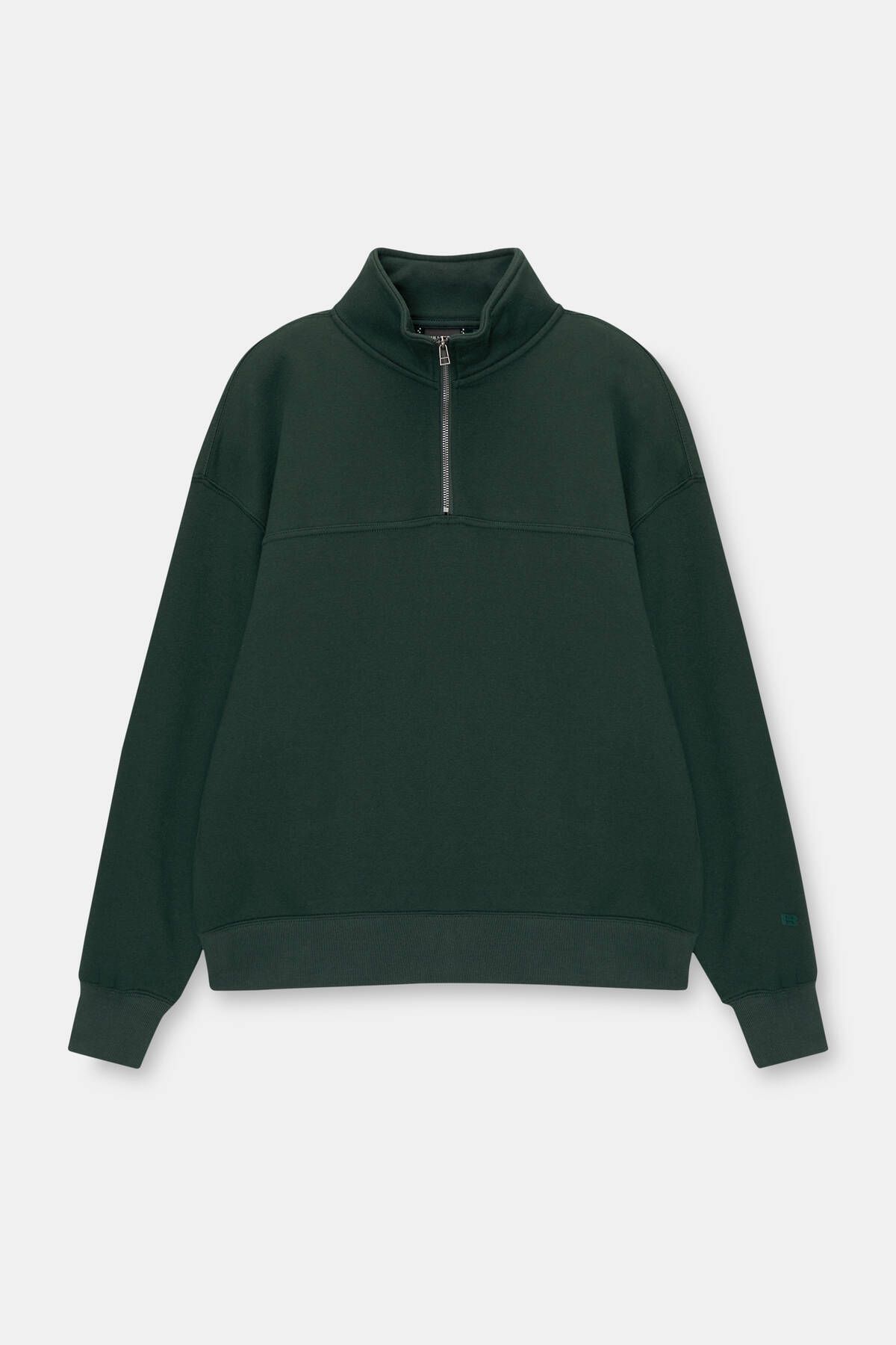 سویشرت سبز مردانه پیراهن با زیپ اورجینال Pull Bear Pull & Bear