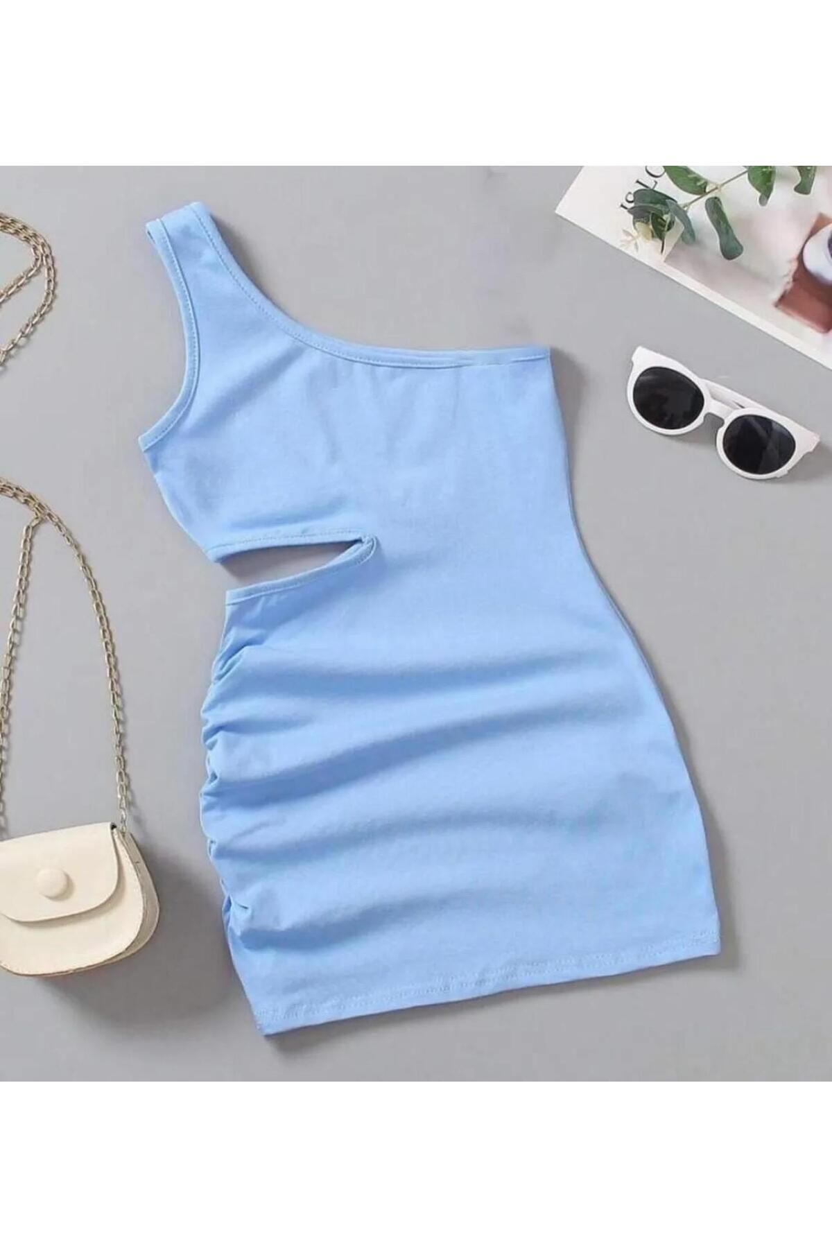 Machetta-One-Shoulder Girl's Mini Strap Dress - Low-Cut Detail 1