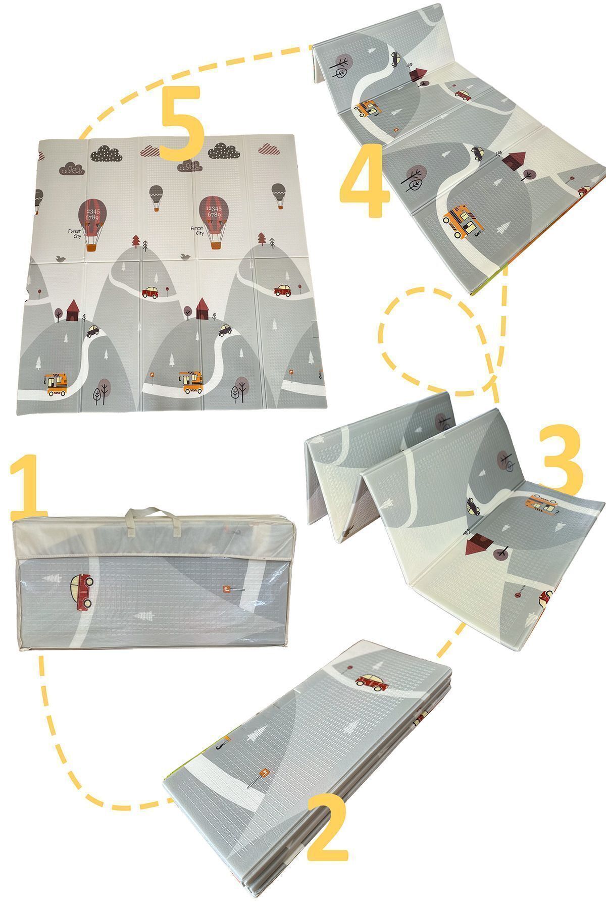 GLOBOMART Sky Balloons Katlanabilir Çift Taraflı Oyun Matı-Oyun Halısı 180x200x0.8 Cm (TAŞIMA ÇANTALI) fotoğrafı 7 (önizleme)