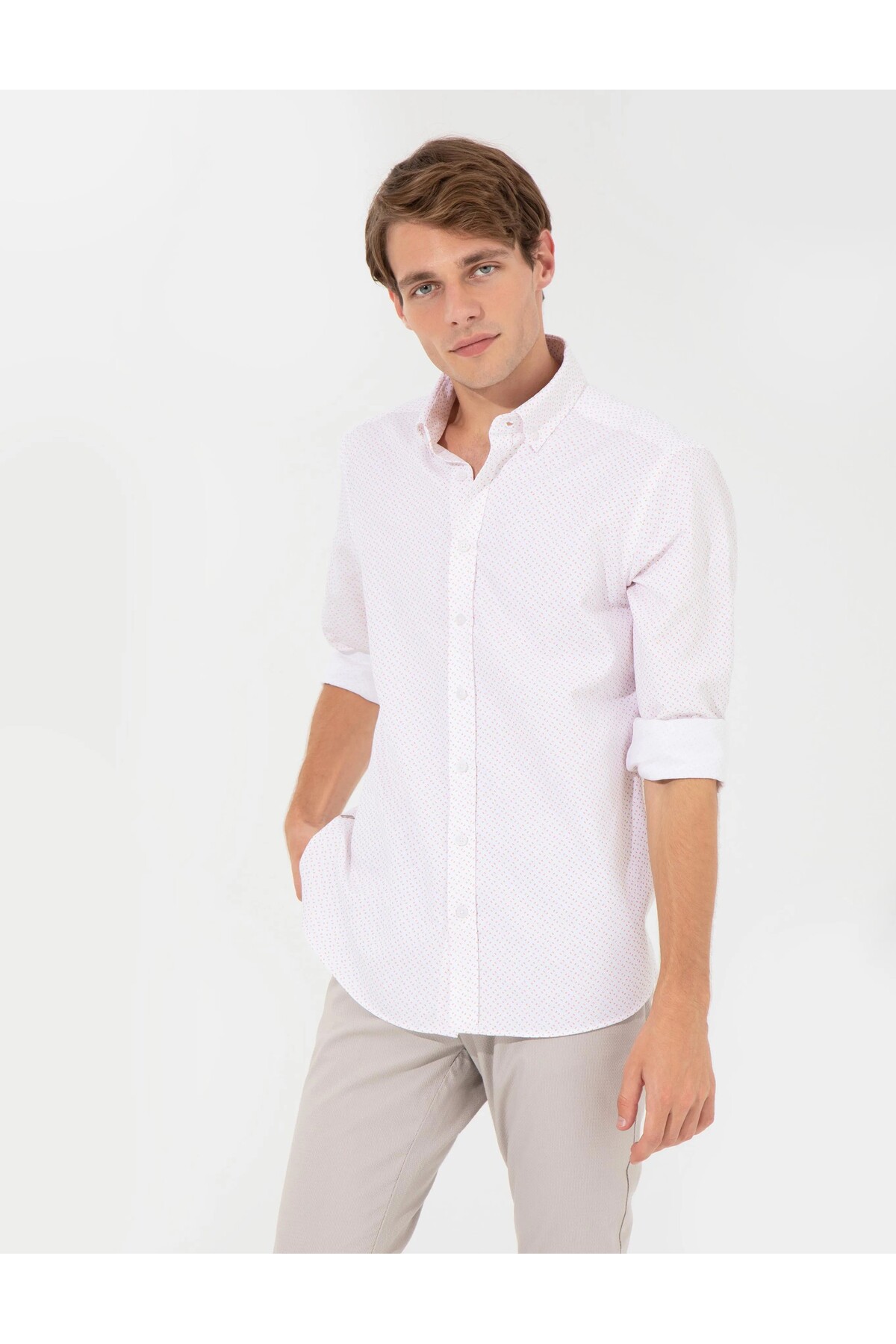 پیراهن مردانه نارنجی پیرکاردین | G021SZ004.000.1369596.VR051 اورجینال - تصویر 3