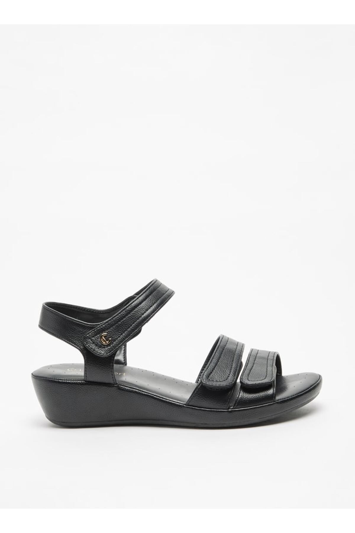 Le Confort-Solid Open Toe Sandals with Wedge Heels and Hook and Loop Closure 3