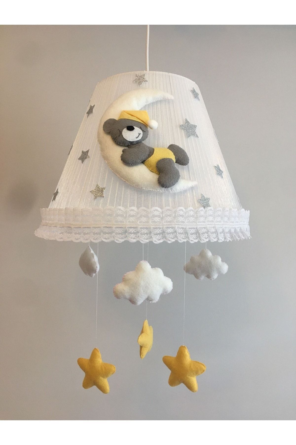 Keçeli parti hayalleri Bebek Çocuk Odası Avize Ay Ayıcık Gri Sarı Yıldızlı fotoğrafı 5 (önizleme)
