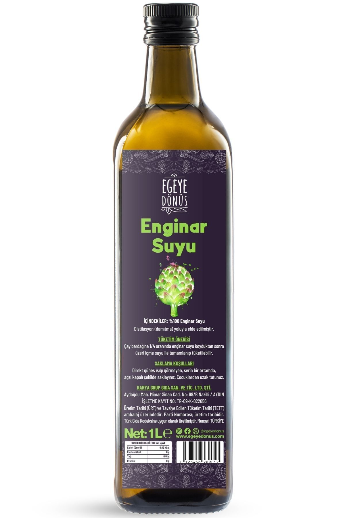 EGEYE DÖNÜŞ Enginar Suyu - 1 Litre-Cam Şişe - (Saf Detoks Suyu, Antioksidan, Konsantre İçecek, Karaciğer Dostu)