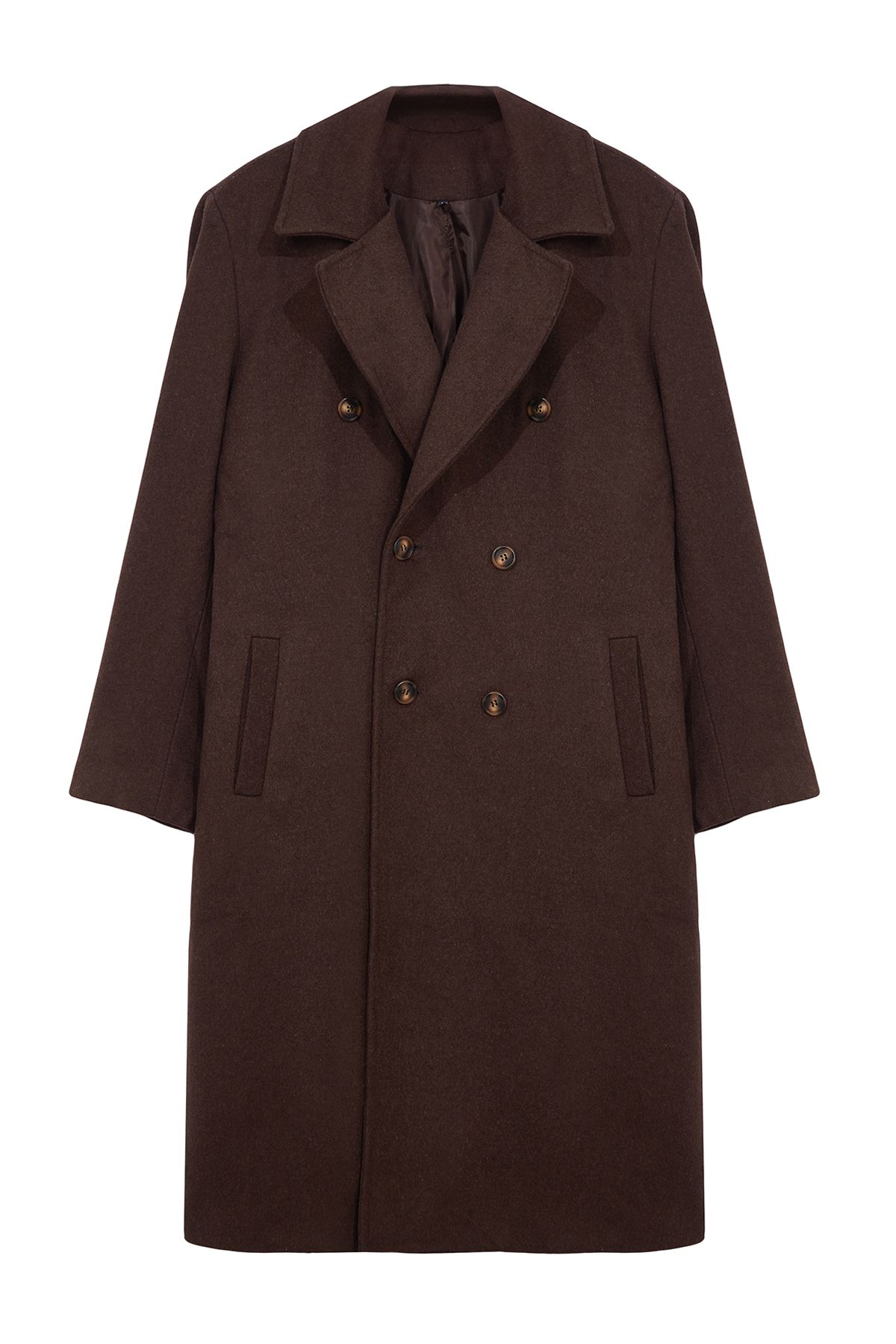 Trendyol Collection-Langer brauner zweireihiger Stamp-Wintermantel - Loose Fit TMNAW23KB00003 7