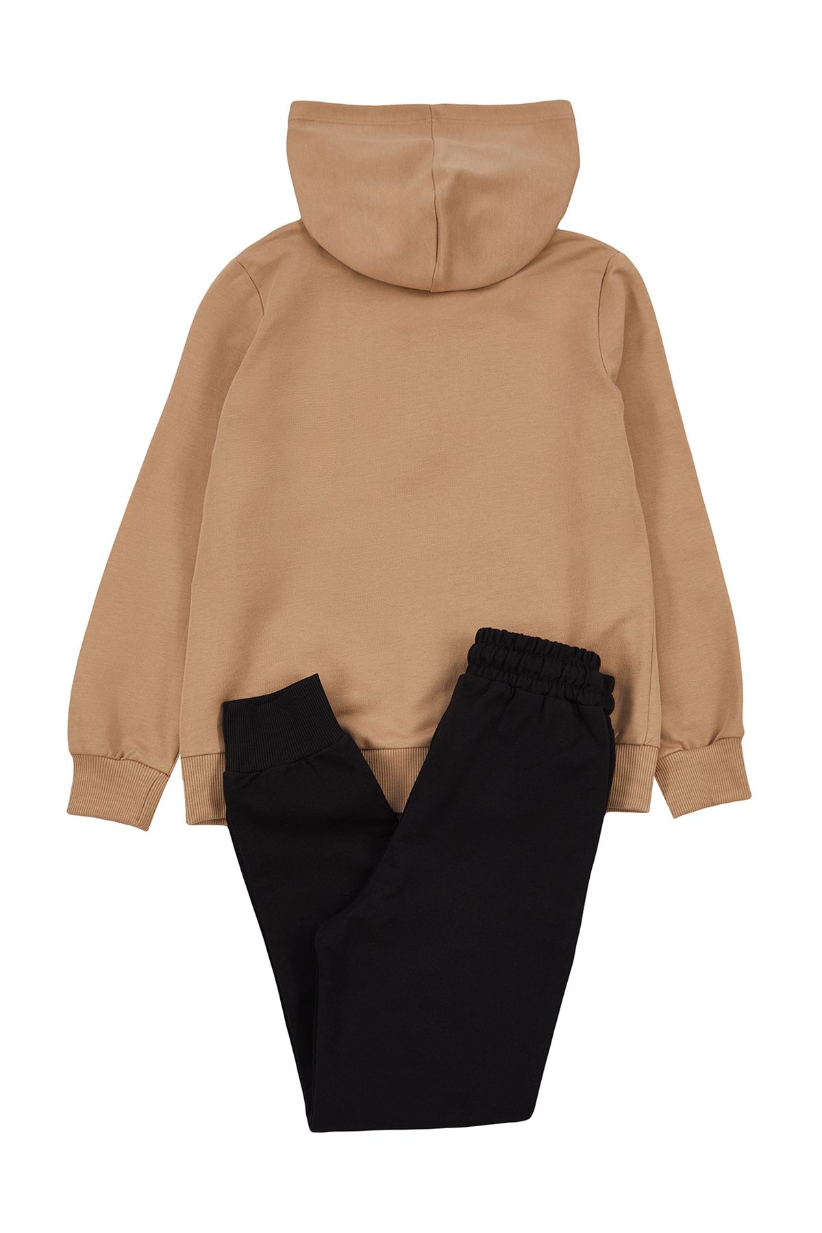 TRENDYOLKIDS-Beige Boys' Seasonal-Thin Slogan Printed Hooded Cotton Knitted Bottom-Top Suit Tkdaw25Au00006 5