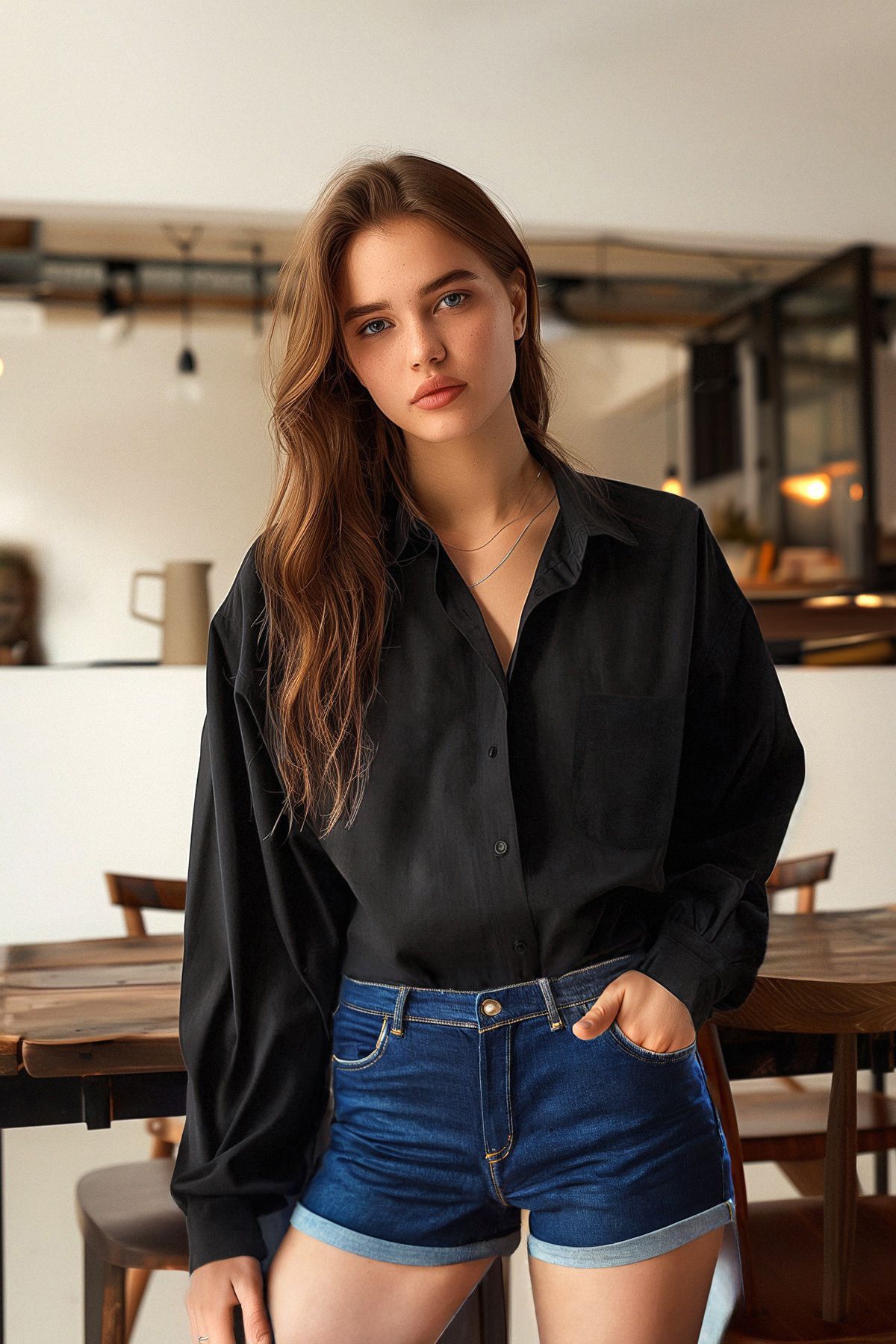 Trendyol Collection Černá jednokapsová přítelkyně/Wide Fit bavlněná tkaná košile TWOAW20GO0115