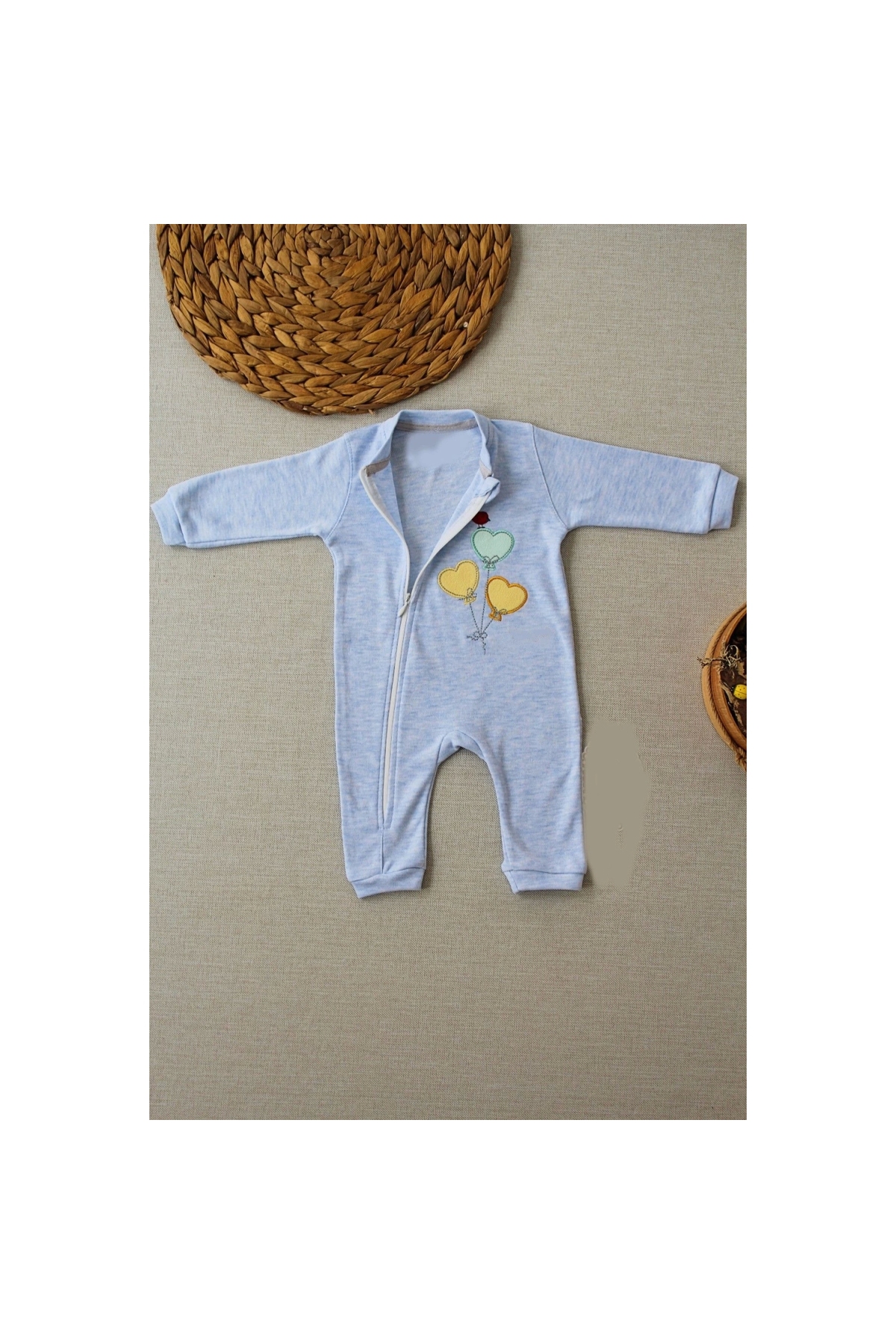 3-6 18-24 24-36 Months Flying Balloons Embroidered Ef Size Zippered Baby Boy Rompers