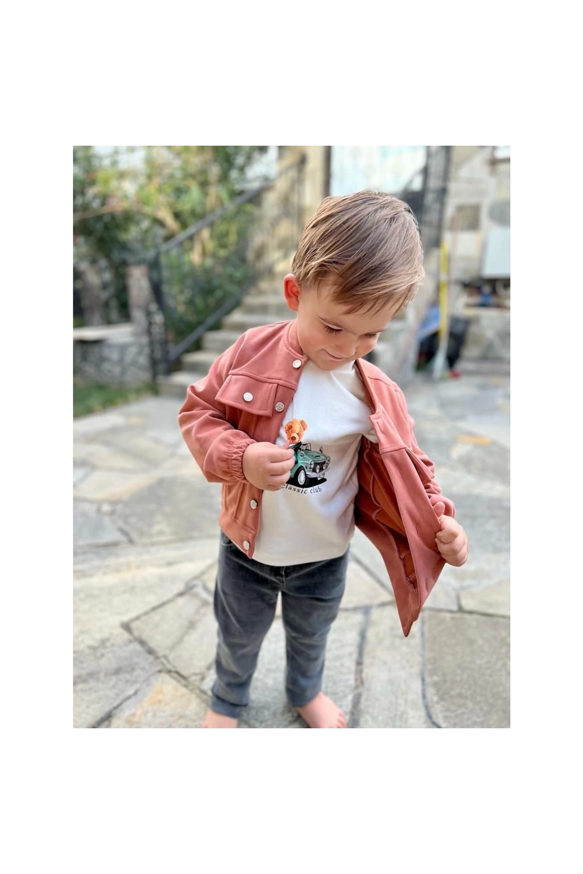 4-5-6 Years Old Boy Set with Jeans, Nubuck Jacket, Long Sleeve Combed Cotton Sweat, 3 Piece