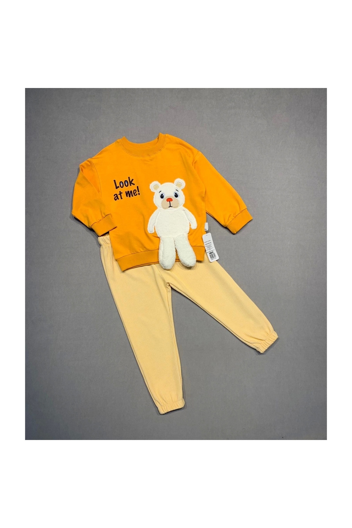 2-3-4 Years Old Teddy Bear Rocking Foot Patterned Lycra Combed Fabric Sweat Trousers 2-Piece Children's Set for Girls and Boys