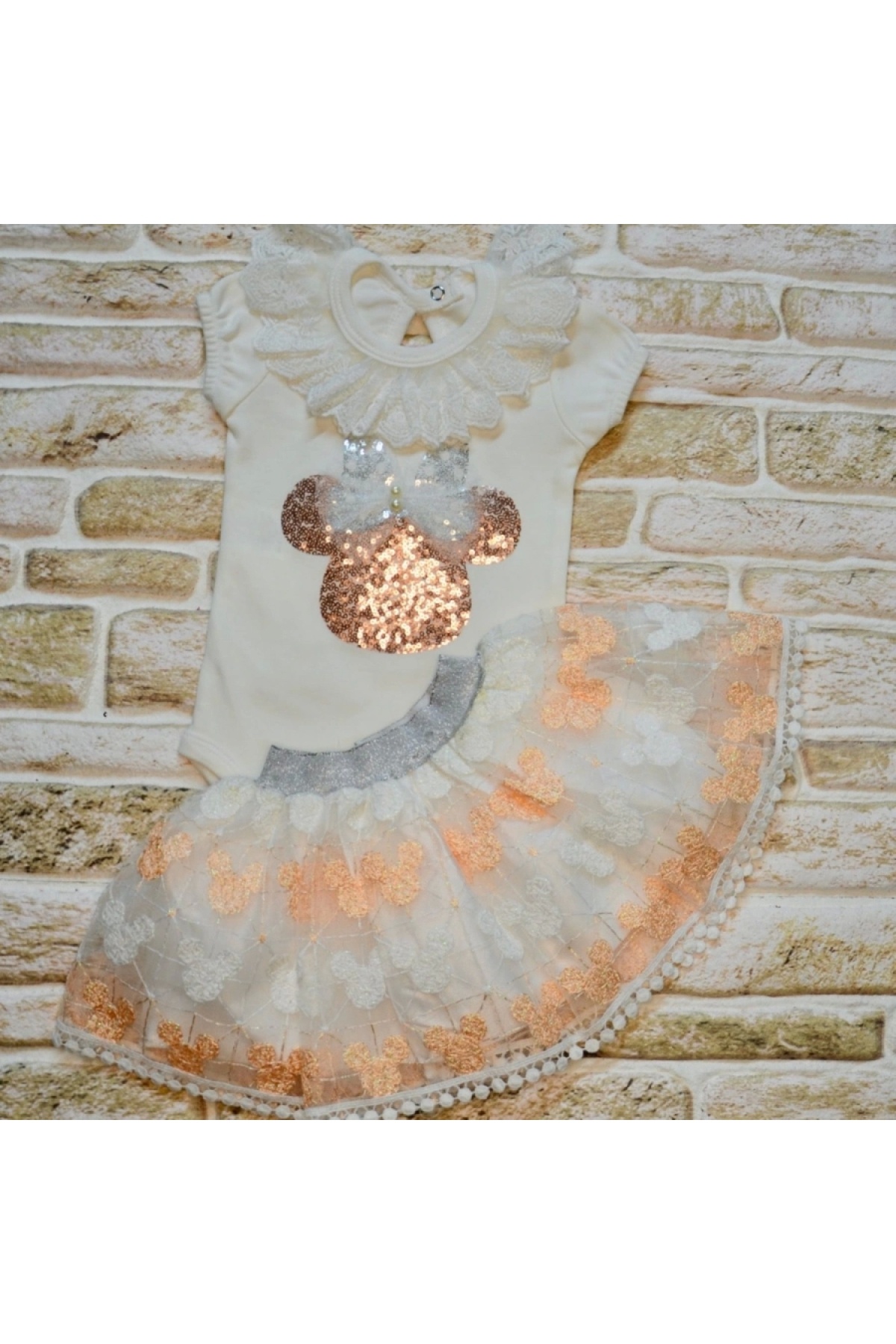 1-2-3 Years Old Sequined Mickey Embroidered Short Sleeve Brode Skirt Set of 2 Baby Girls