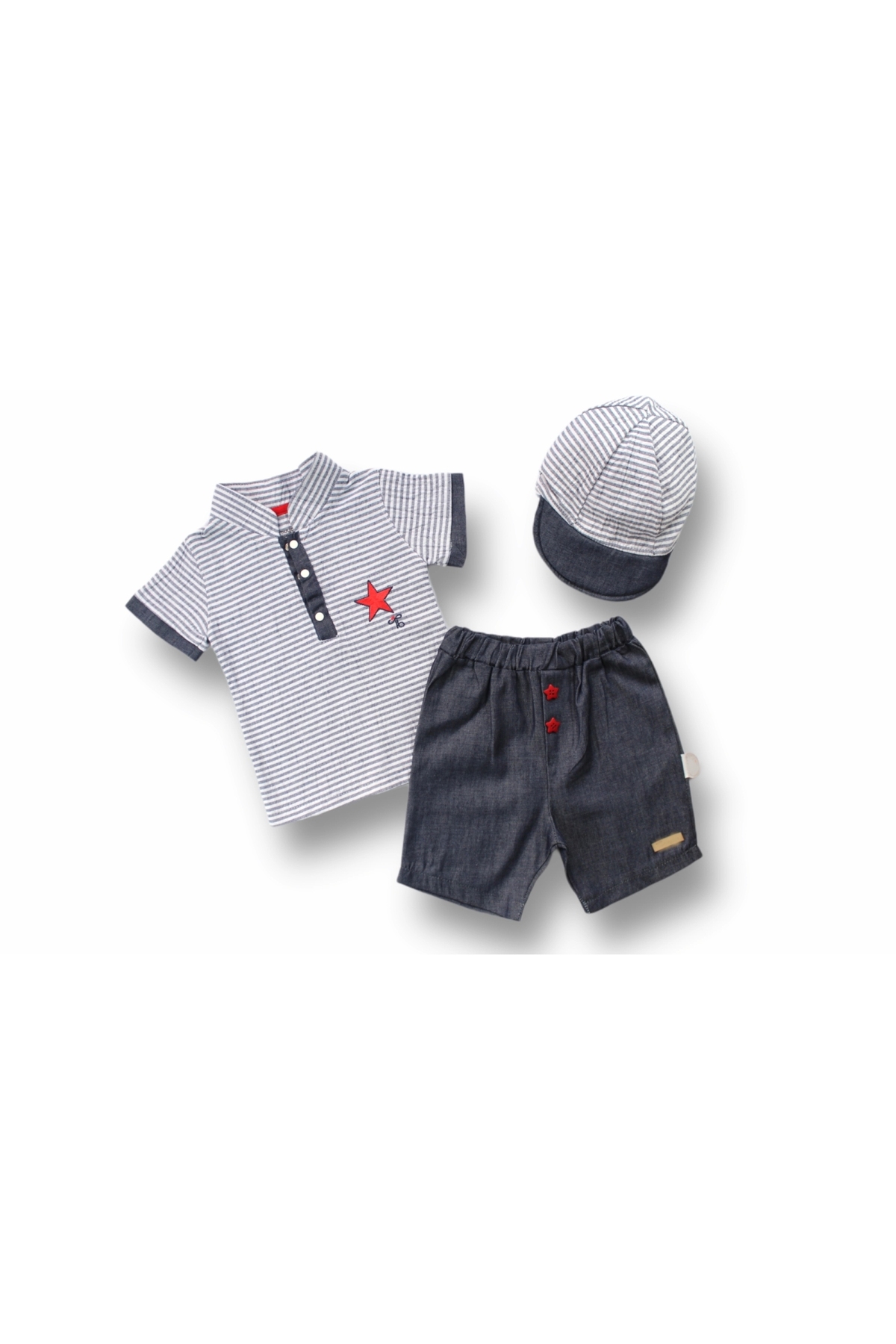 6-9 9-12 12-18 Months VIP Collar Hat Short Sleeve Sweat 3 Piece Baby Boy Set