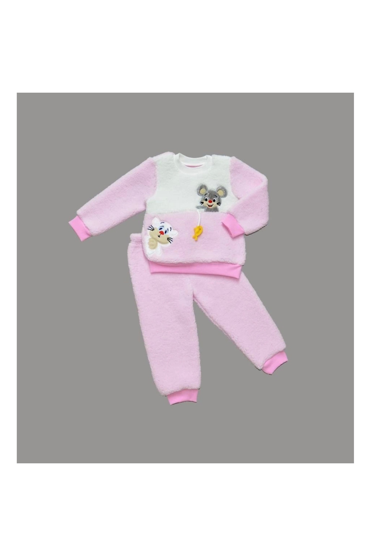 1-2-3 Years Old Swinging Fish Embroidered Lamb Fabric Sweat Trousers Long Sleeve Girls Boys 2 Piece Set