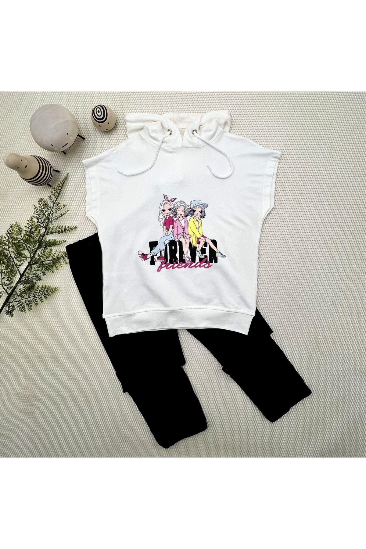3-4-5 Years Old Forever Cute Girls Printed Hooded Set of 2 Girls