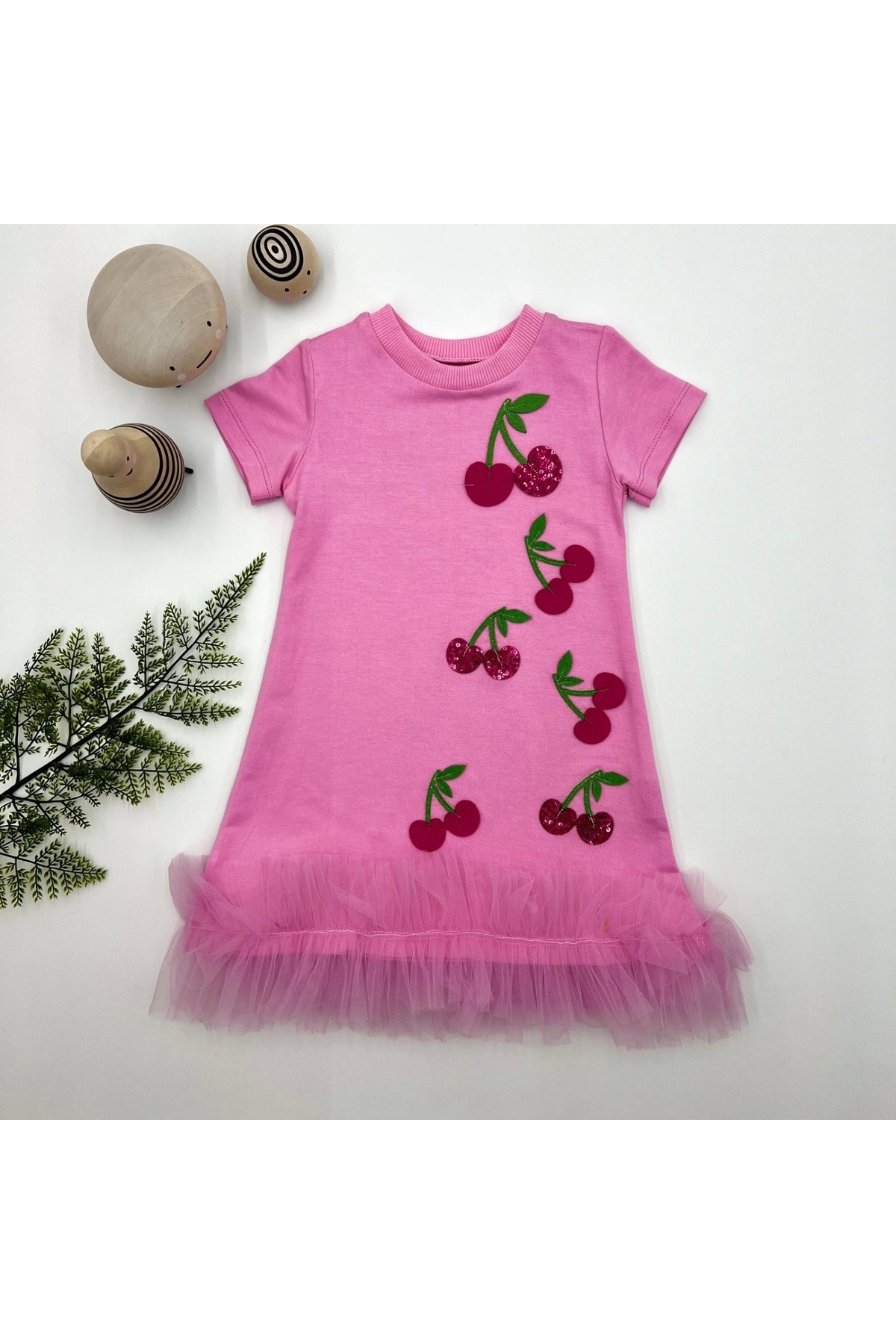 1-2-3 Years Old Sequined Cherry Embroidered Skirt Gilet Girl's Dress