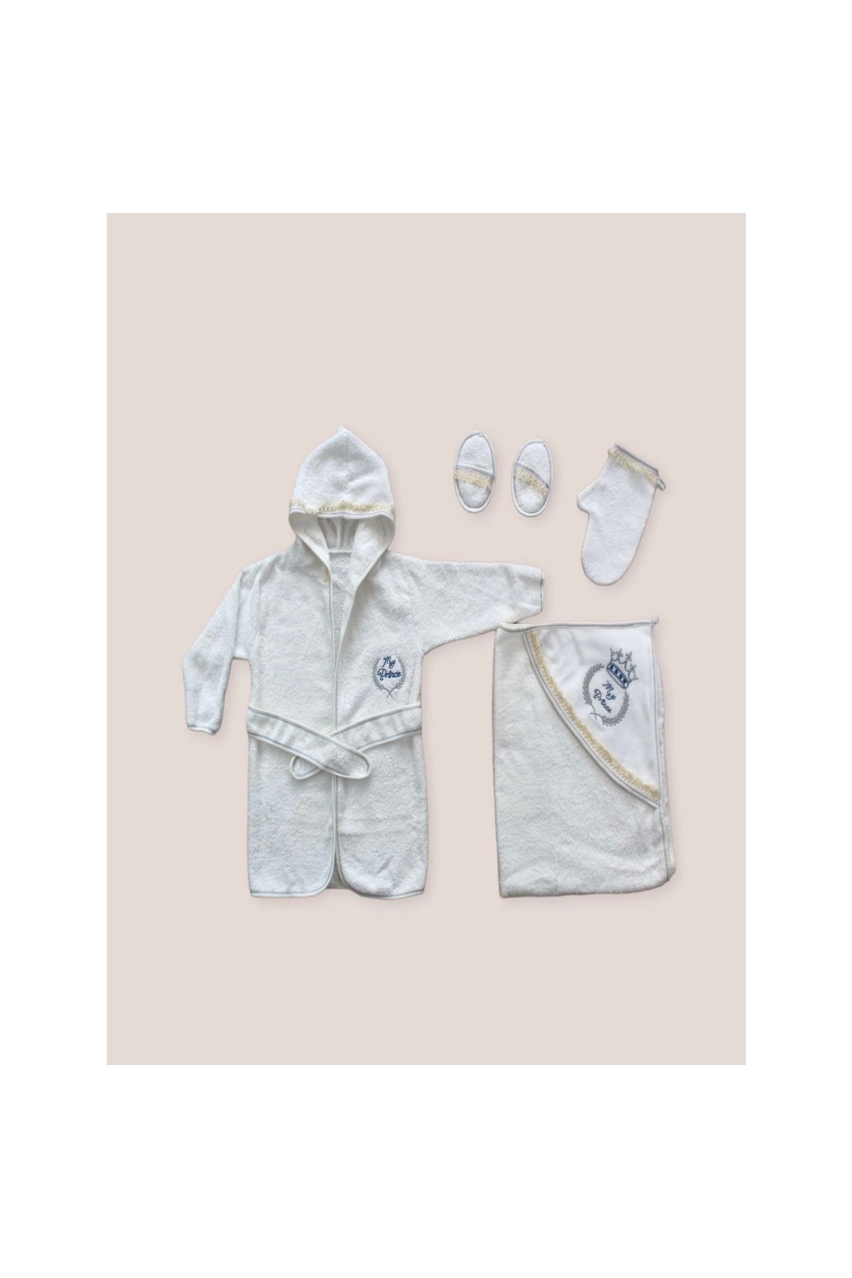 0-6 Months 5-Piece Baby Boy Towel Duster Set with Tiger Embroidered Bathrobe