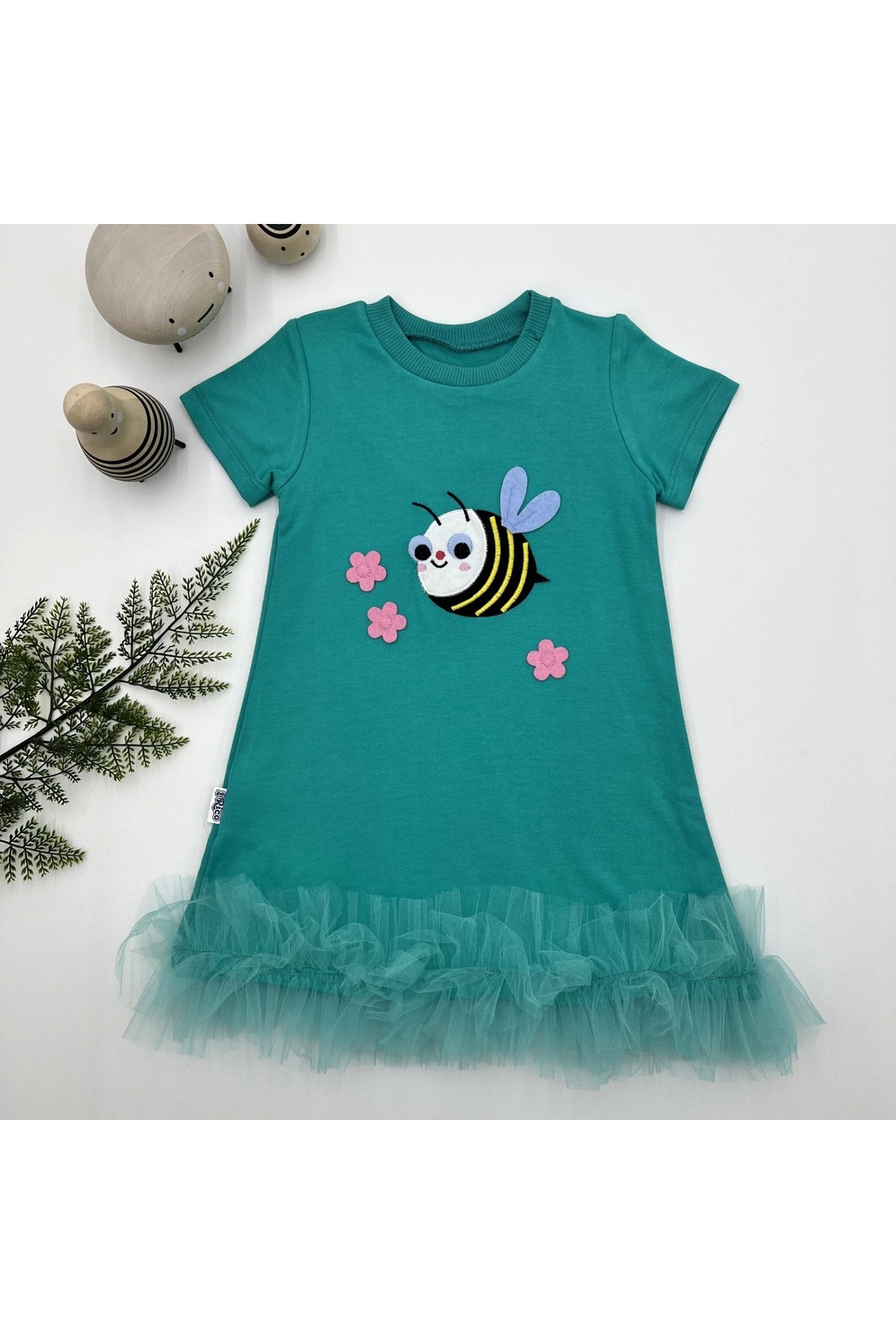 1-2-3 Years Old Bee Embroidered Skirt with Frilly Gilet Girl's Dress