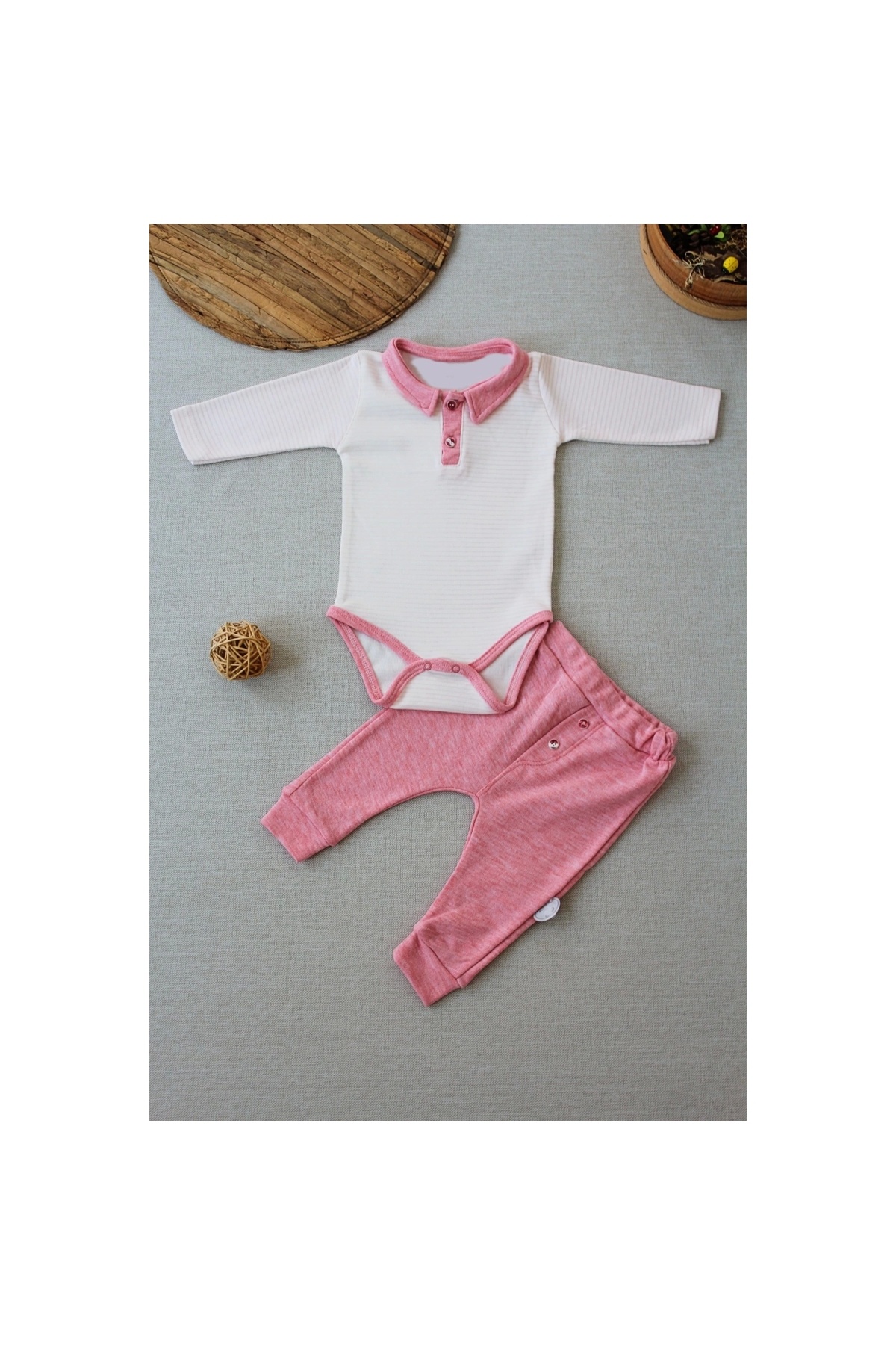 3-6 6-9 9-12 Months Melange Long Sleeve Bodysuit 2 Piece Baby Girl Set