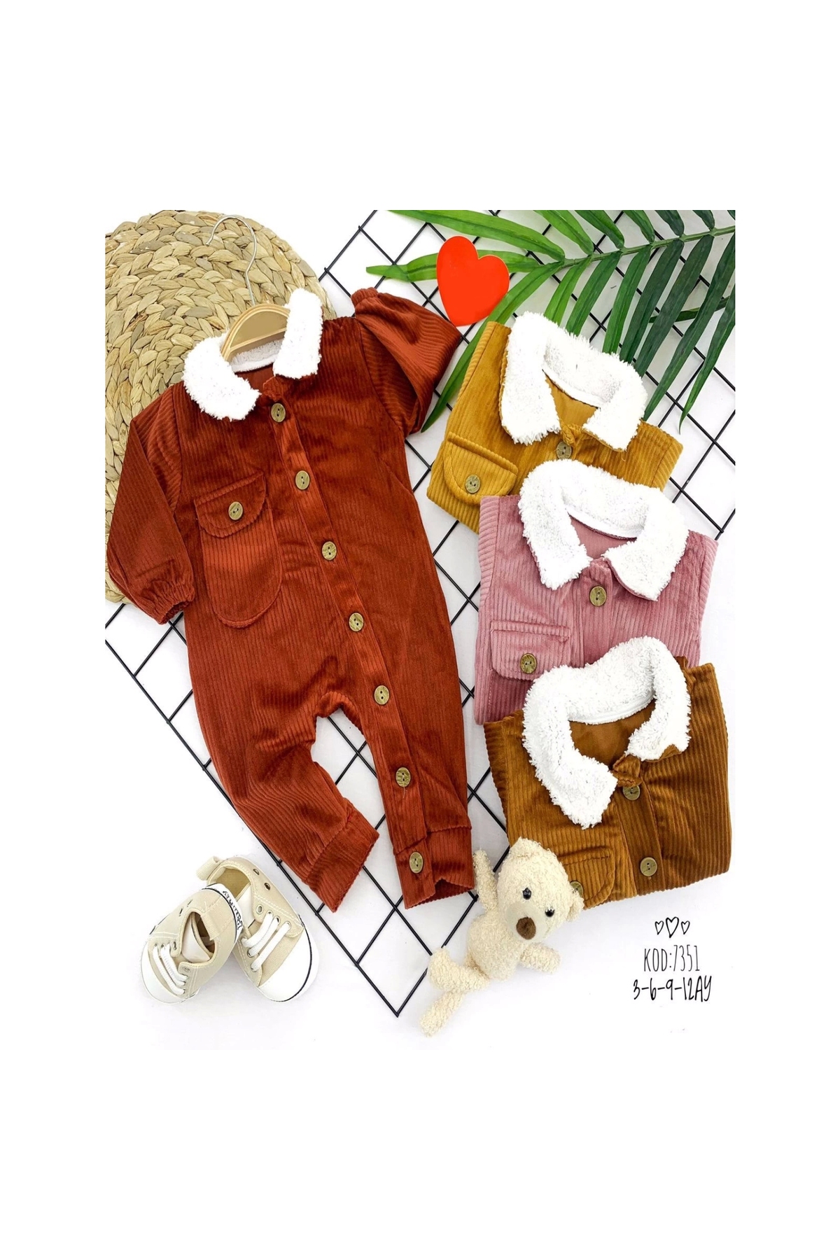 3-6-9-12 Months Lamb Ef Size Button Closure Single Pocket Baby Boy Overalls