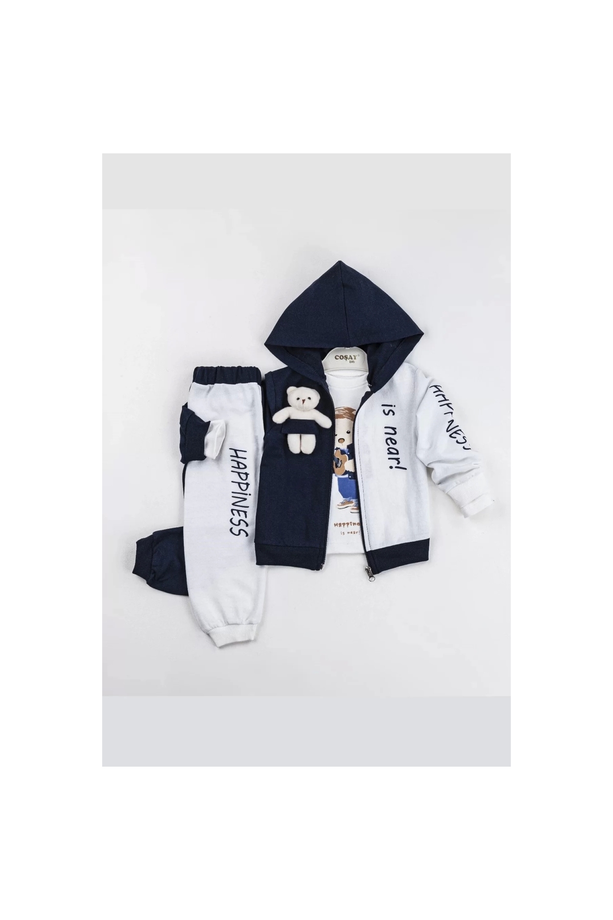 Hooded Baby Boy Suit with Happiness Bear Accessories