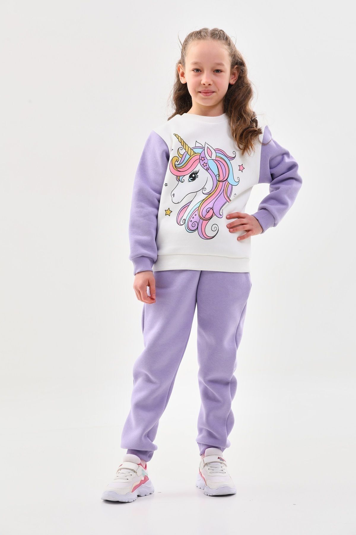 ensemble de survêtement fille licorne à motifs hiver 3 fil à capuche lilas