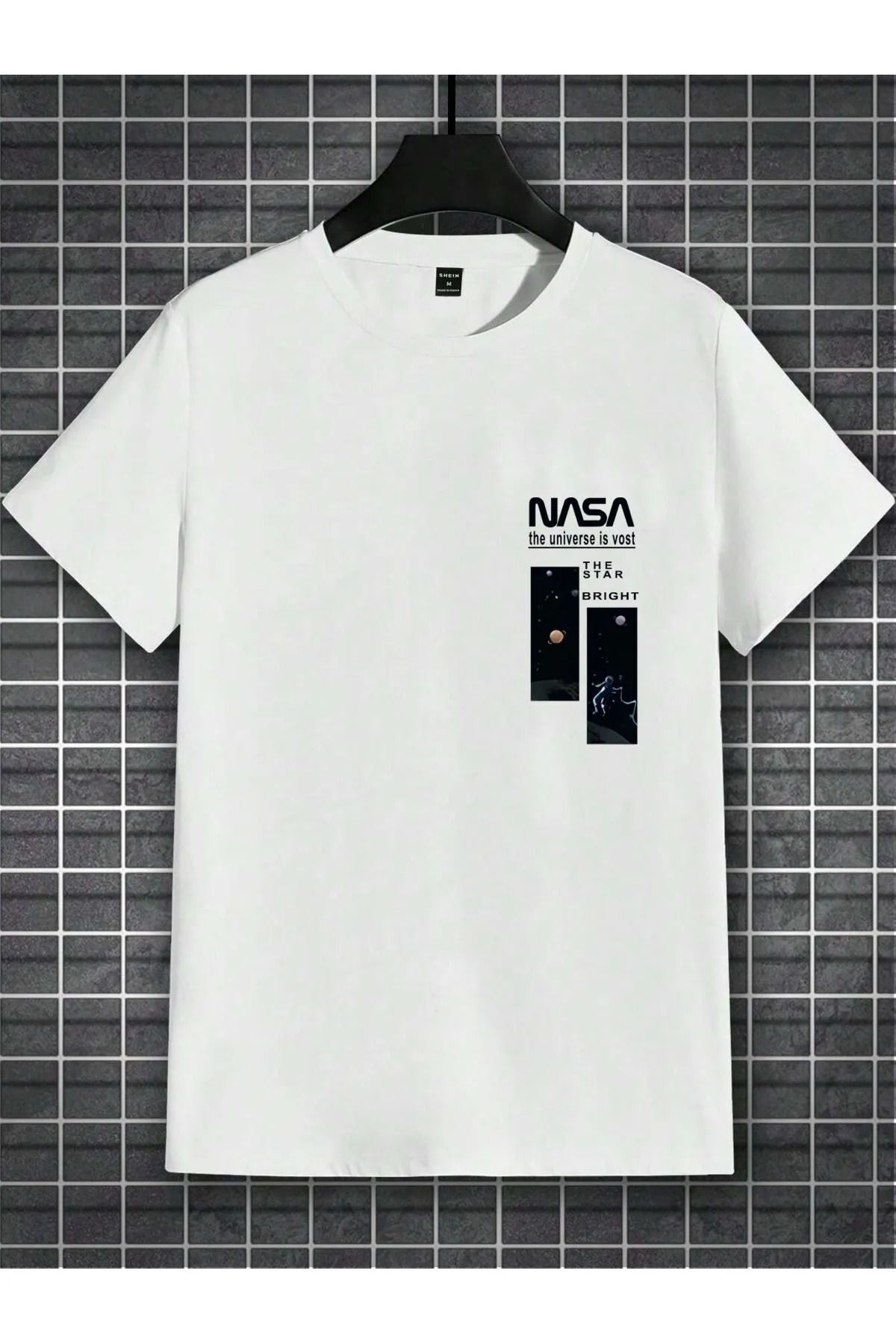 MODAR CH Nasa Bright T Shirt Beyaz Bask l Oversize Bisiklet Yaka K sa Kol Bol Fiyat Yorumlar Trendyol