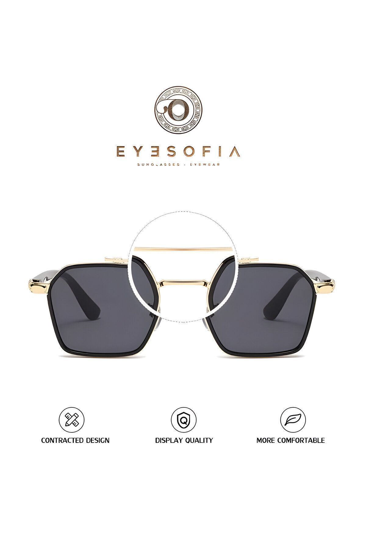 Güneş Gözlüğü Erkek Uv400 Cam Ce Belgeli Gold Siyah