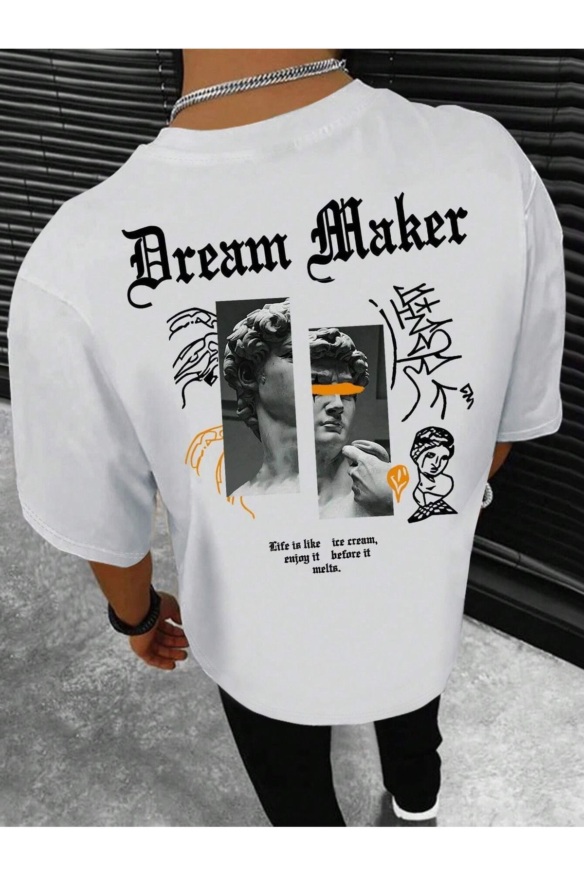 Mythologie Dream Maker T Shirt White Printed Oversize Crew Neck Short Sleeve Trendyol