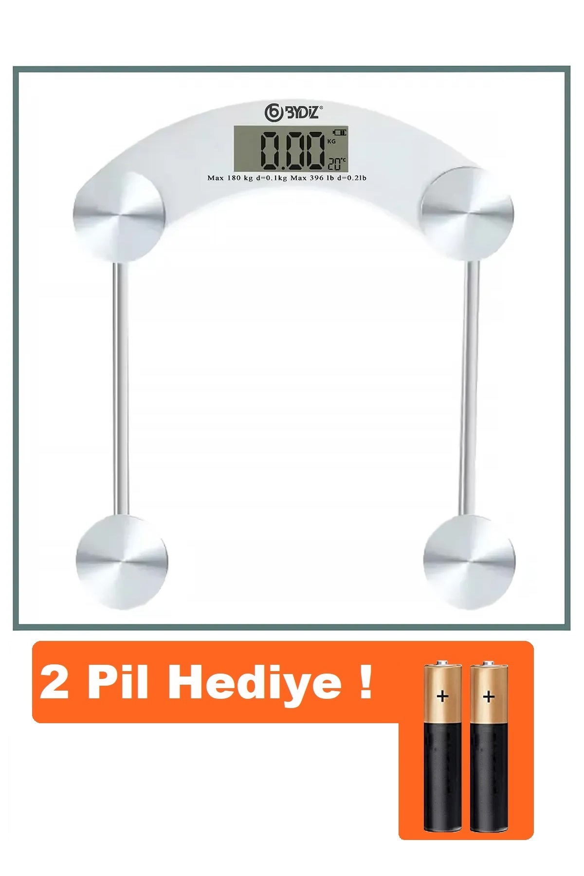 bydiz By-002 Dijital Baskül Lcd Ekran Banyo Tartısı 180 Kg Kapasiteli Temperli Cam Tartı (KARE)