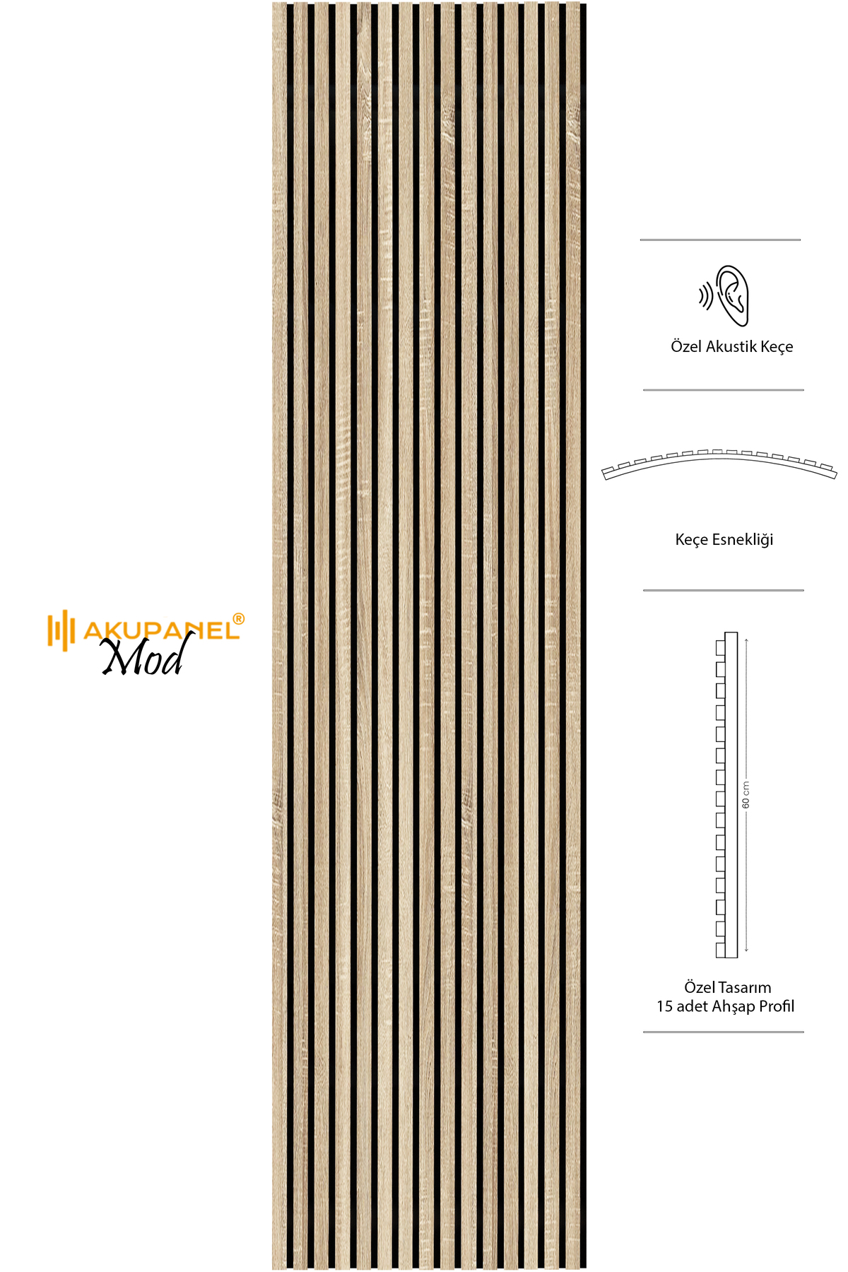 Mod14 60x245 Cm Oak Color Acoustic Wood Wall Panel