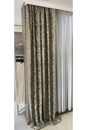 MÇ HOME Hazır Dikilmiş Kahverengi Mavi Desenli Polyester Kumaş Hazır Fon 150 ...