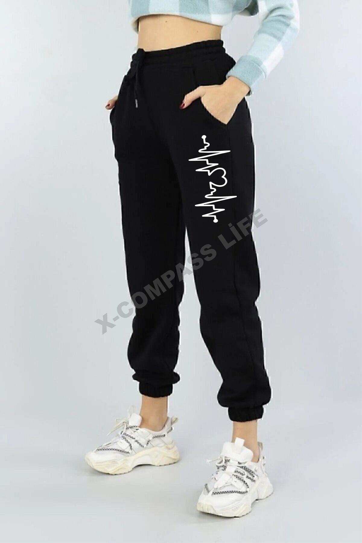 x-compass life Pantaloni De Sport Jogger Pentru Femei/fete - Screechy Heart Rhythm Femeie - XS