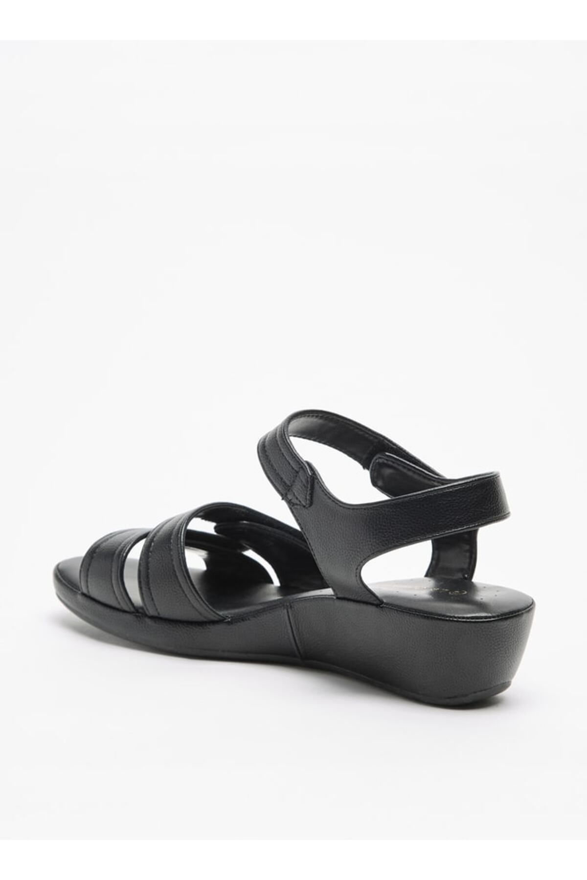 Le Confort-Solid Open Toe Sandals with Wedge Heels and Hook and Loop Closure 2