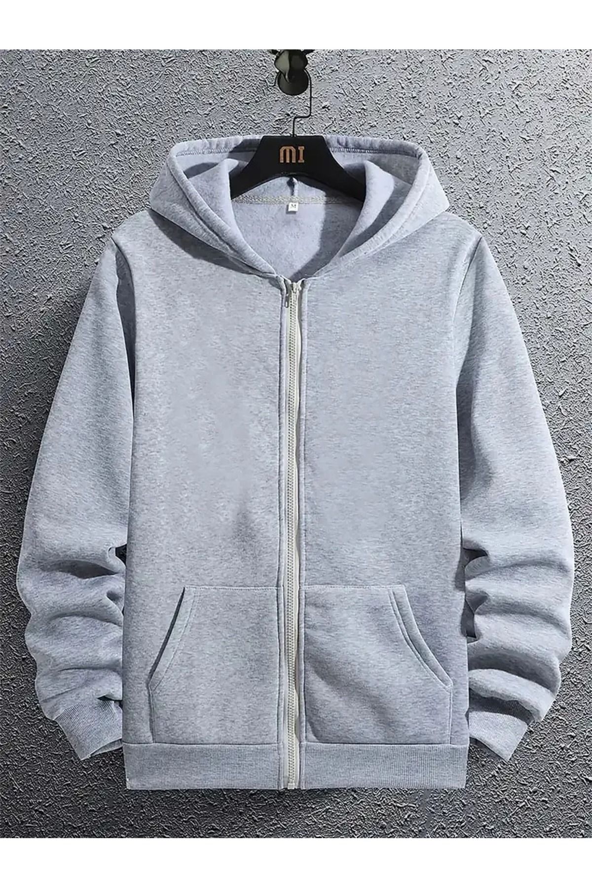 UNISEX Kapüşonlu Fermuarlı Sweatshirt Büyük Beden