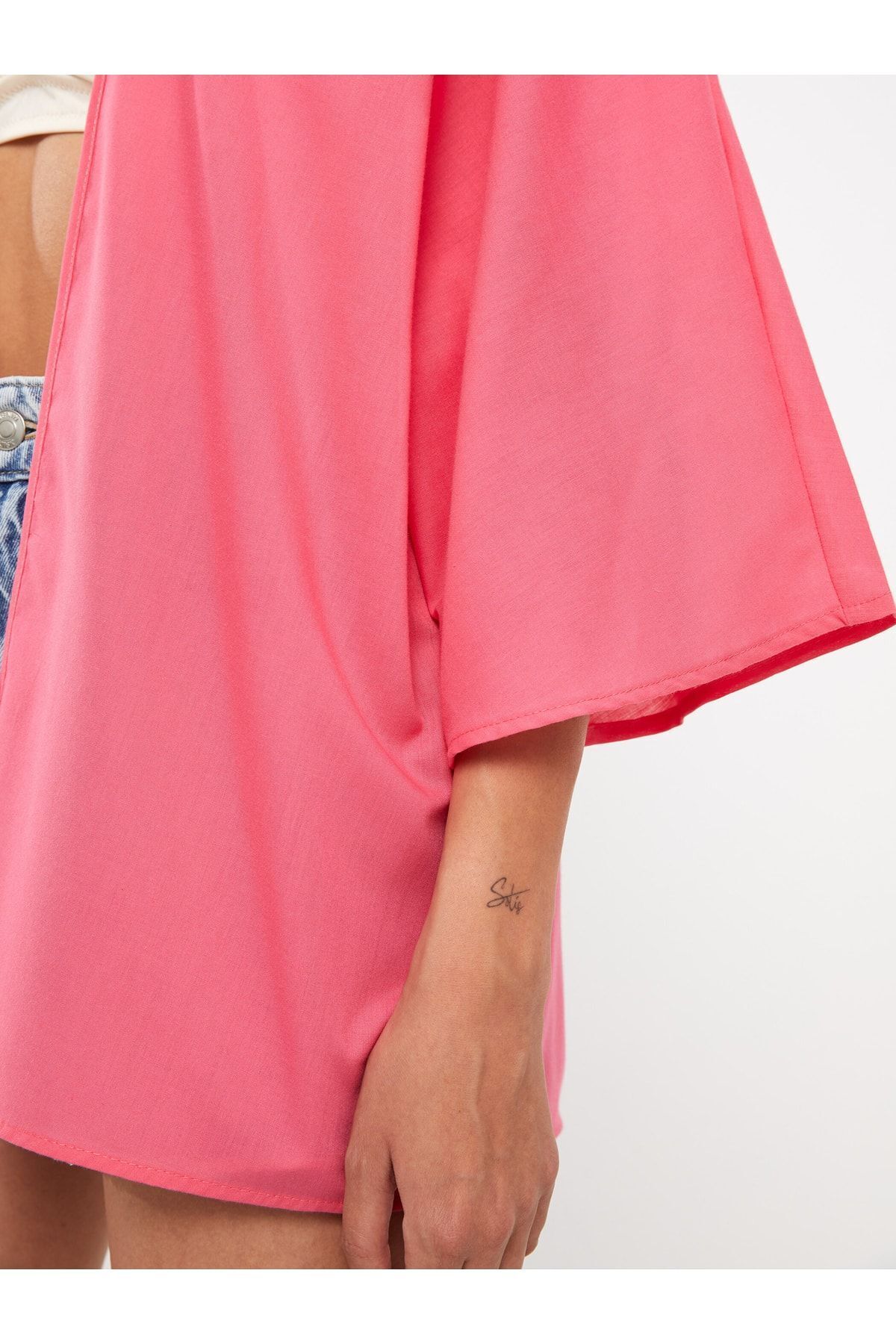 Lcw Eco Şal Yaka Düz Poplin Kadın Kimono