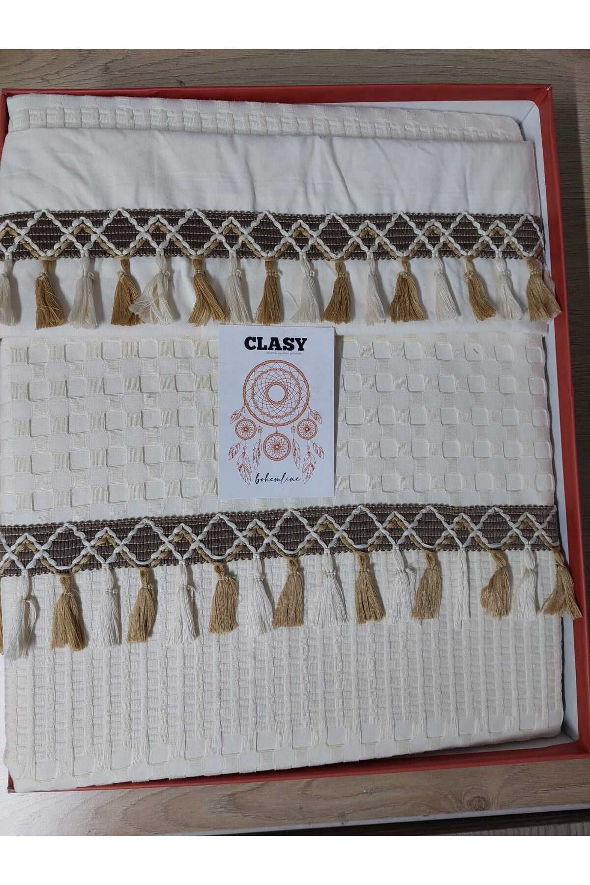 DENİZLİ ÇEYİZ Clasy Butik Çift Kişilik Pike Takımı Bohemline Ekru 6