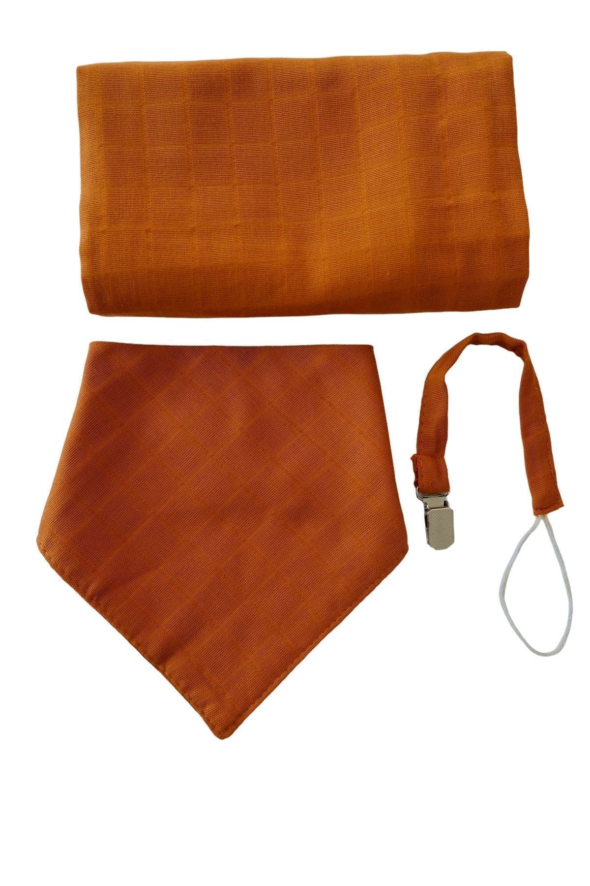 100% Cotton Baby Cinnamon Muslin Set 75x75cm Cover Scarf Pacifier Strap