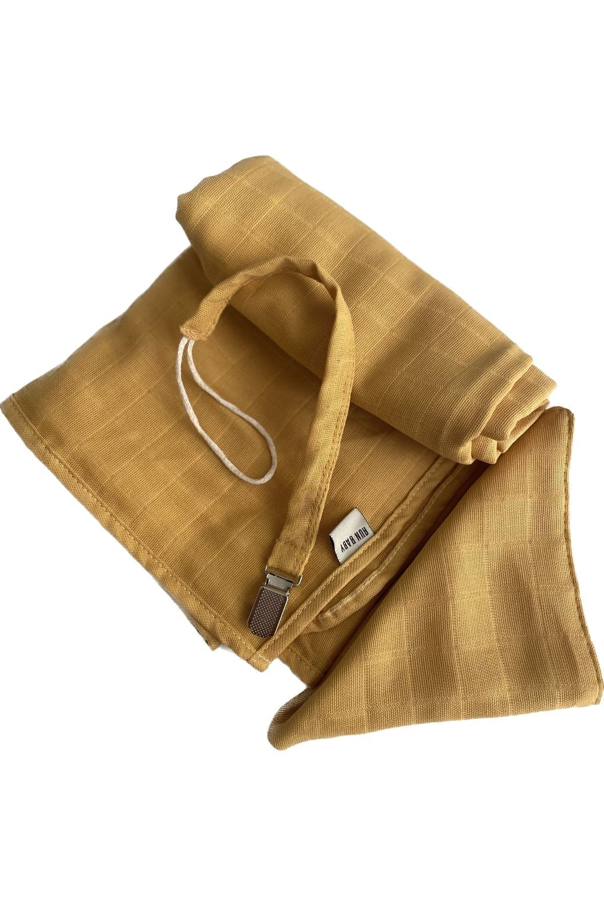 Run Baby 100% Cotton Baby Mustard Muslin Set (75X75CM COVER SCARF PACIFIER STRAP)
