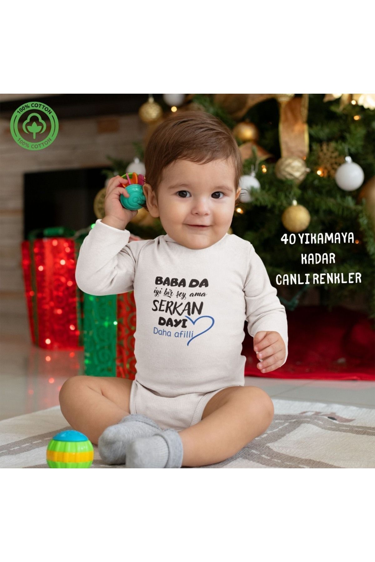 Baba da iyi Bir  Şey Ama Dayı daha Afilli Yazılı Kişiye Özel Erkek Bebek Zıbın