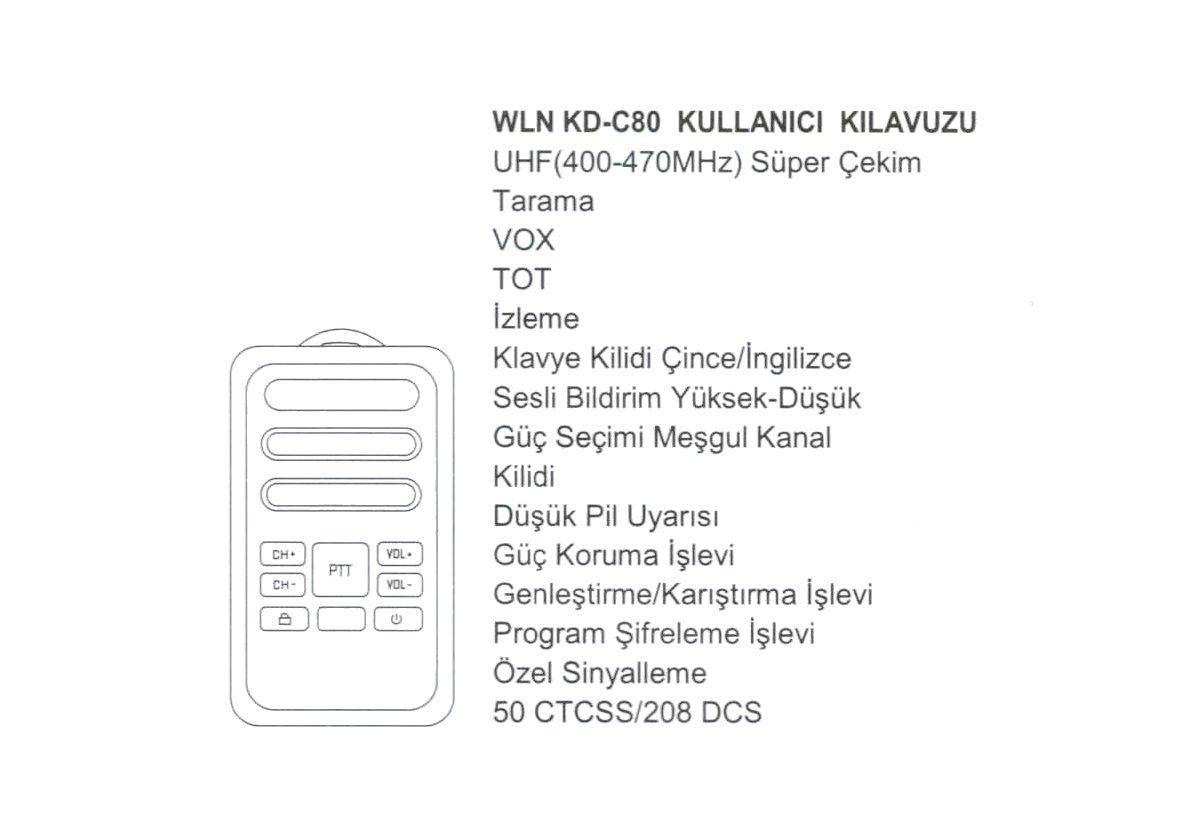 Wln KD-C80 Pil-Şarj Aleti Dahil Tekli Telsiz