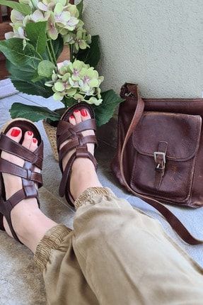 Kahverengi Bantlı Hakiki Deri Sandalet-model: Gül 2479GÜL
