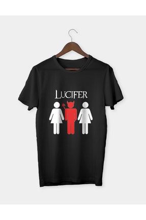Lucifer Baskılı Unisex Siyah Tişört (2) STM000653