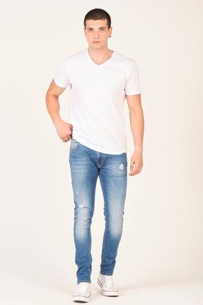 Yıkamalı Erkek Denim Kot Jeans Pantalon Mavi MCE21SMPNT9010