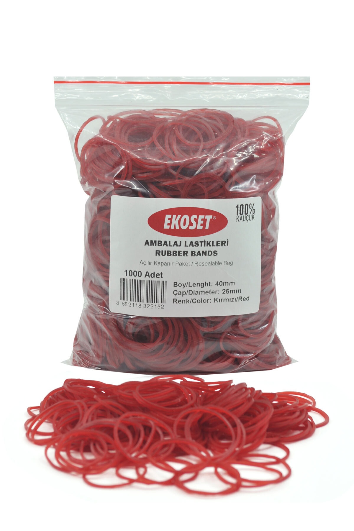 ekoset Kırmızı Paket Ambalaj Toka Para Lastiği 1000 Adet 40mm